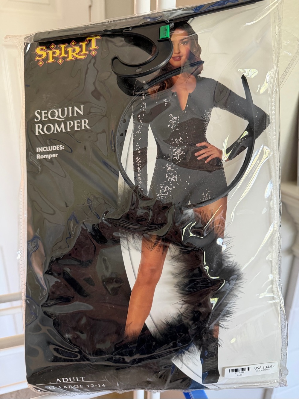 Spirit Black Sequin Romper with Feather Trim